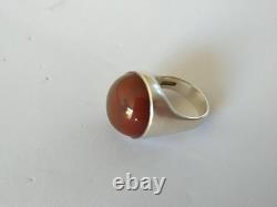 Vintage Scandinavian Modernist Ring Otteren Solid Silver Agate