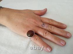 Vintage Scandinavian Modernist Ring Otteren Solid Silver Agate