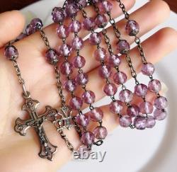 Vintage Silver Rosary with Sacred Heart Religious Cross