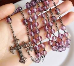 Vintage Silver Rosary with Sacred Heart Religious Cross