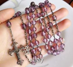 Vintage Silver Rosary with Sacred Heart Religious Cross