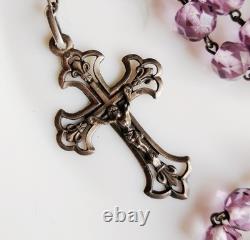 Vintage Silver Rosary with Sacred Heart Religious Cross