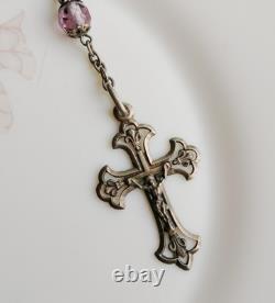 Vintage Silver Rosary with Sacred Heart Religious Cross