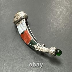 Vintage Solid Silver Art Deco Brooch New Designer Horn Agate