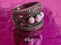 Vintage Solid Silver Art Deco Ring with Opals & Marcasites Size 56 (1.8 mm)