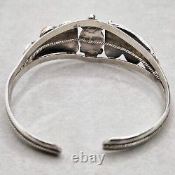 Vintage Solid Silver Bangle with Natural Coral