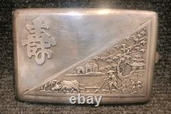 Vintage Solid Silver Cigarette Box Indochina Mid 20th Century