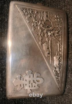 Vintage Solid Silver Cigarette Box Indochina Mid 20th Century