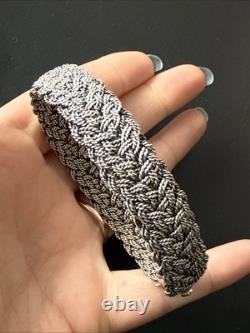 Vintage Solid Silver Cuff Bracelet Ethnic Twisted Art Mesh