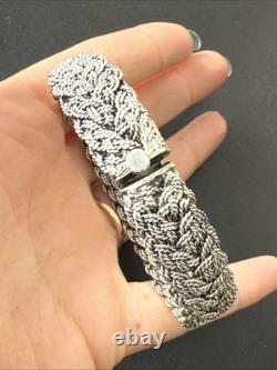Vintage Solid Silver Cuff Bracelet Ethnic Twisted Art Mesh