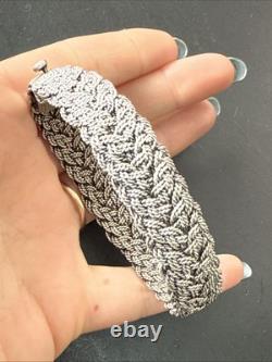 Vintage Solid Silver Cuff Bracelet Ethnic Twisted Art Mesh