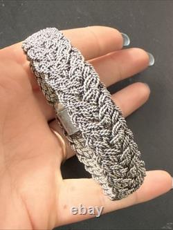 Vintage Solid Silver Cuff Bracelet Ethnic Twisted Art Mesh