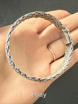 Vintage Solid Silver Cuff Bracelet Ethnic Twisted Art Mesh