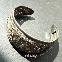 Vintage Solid Silver Gourmette Bracelet Art Nouveau Ethnic Bangle