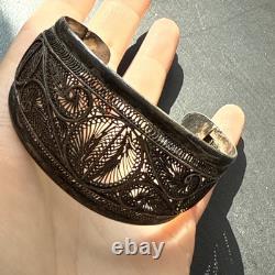 Vintage Solid Silver Gourmette Bracelet Art Nouveau Ethnic Bangle