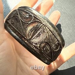 Vintage Solid Silver Gourmette Bracelet Art Nouveau Ethnic Bangle