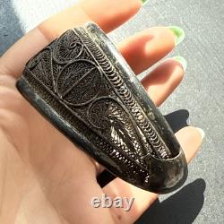 Vintage Solid Silver Gourmette Bracelet Art Nouveau Ethnic Bangle