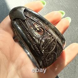 Vintage Solid Silver Gourmette Bracelet Art Nouveau Ethnic Bangle