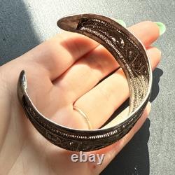 Vintage Solid Silver Gourmette Bracelet Art Nouveau Ethnic Bangle