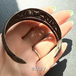 Vintage Solid Silver Gourmette Bracelet Art Nouveau Ethnic Bangle