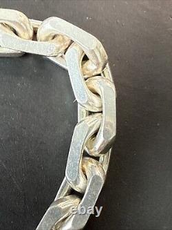 Vintage Solid Silver Gourmette Bracelet Tank Chain 1940 89g