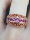 Vintage Solid Silver Vermeil Ring 925 Garnet Designer Band