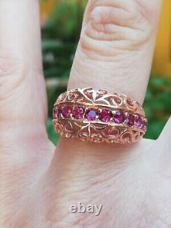 Vintage Solid Silver Vermeil Ring 925 Garnet Designer Band