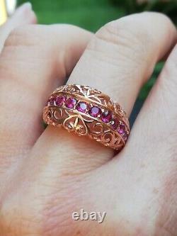 Vintage Solid Silver Vermeil Ring 925 Garnet Designer Band