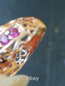 Vintage Solid Silver Vermeil Ring 925 Garnet Designer Band