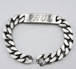 Vintage Solid Sterling Silver Figaro Chain ID Bracelet 84.5 g