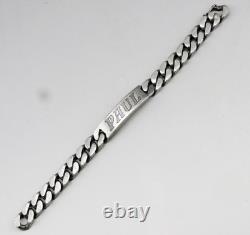Vintage Solid Sterling Silver Figaro Chain ID Bracelet 84.5 g