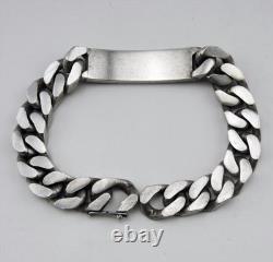 Vintage Solid Sterling Silver Figaro Chain ID Bracelet 84.5 g