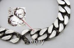 Vintage Solid Sterling Silver Figaro Chain ID Bracelet 84.5 g