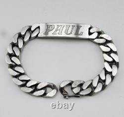 Vintage Solid Sterling Silver Figaro Chain ID Bracelet 84.5 g