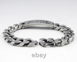 Vintage Solid Sterling Silver Figaro Chain ID Bracelet 84.5 g