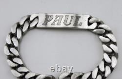 Vintage Solid Sterling Silver Figaro Chain ID Bracelet 84.5 g
