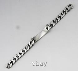 Vintage Solid Sterling Silver Figaro Chain ID Bracelet 84.5 g