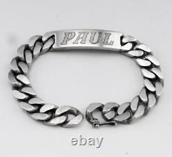 Vintage Solid Sterling Silver Figaro Chain ID Bracelet 84.5 g