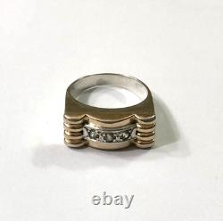 Vintage TANK ring in solid silver and vermeil ART DECO jewelry Size 53