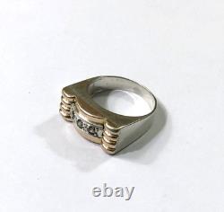 Vintage TANK ring in solid silver and vermeil ART DECO jewelry Size 53