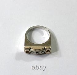Vintage TANK ring in solid silver and vermeil ART DECO jewelry Size 53