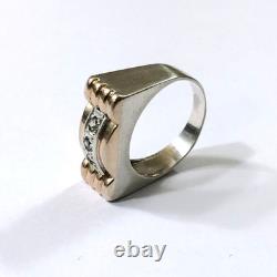 Vintage TANK ring in solid silver and vermeil ART DECO jewelry Size 53