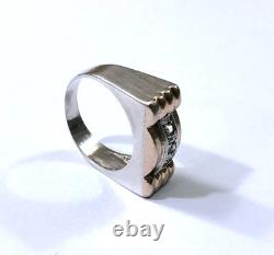 Vintage TANK ring in solid silver and vermeil ART DECO jewelry Size 53