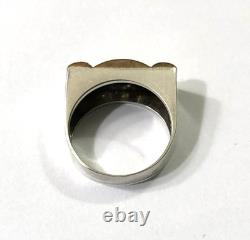 Vintage TANK ring in solid silver and vermeil ART DECO jewelry Size 53