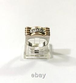 Vintage TANK ring in solid silver and vermeil ART DECO jewelry Size 53