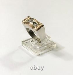 Vintage TANK ring in solid silver and vermeil ART DECO jewelry Size 53