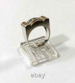 Vintage TANK ring in solid silver and vermeil ART DECO jewelry Size 53