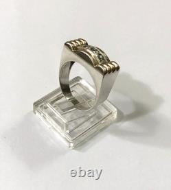 Vintage TANK ring in solid silver and vermeil ART DECO jewelry Size 53