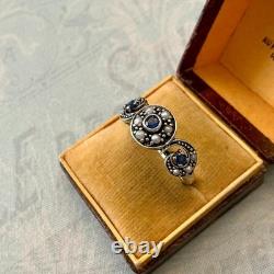 Vintage Trilogy Ring with Sapphire, Fine Pearl, and Solid Silver