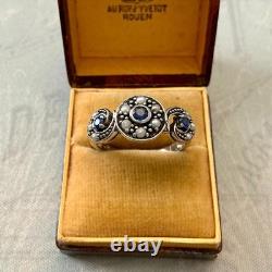 Vintage Trilogy Ring with Sapphire, Fine Pearl, and Solid Silver